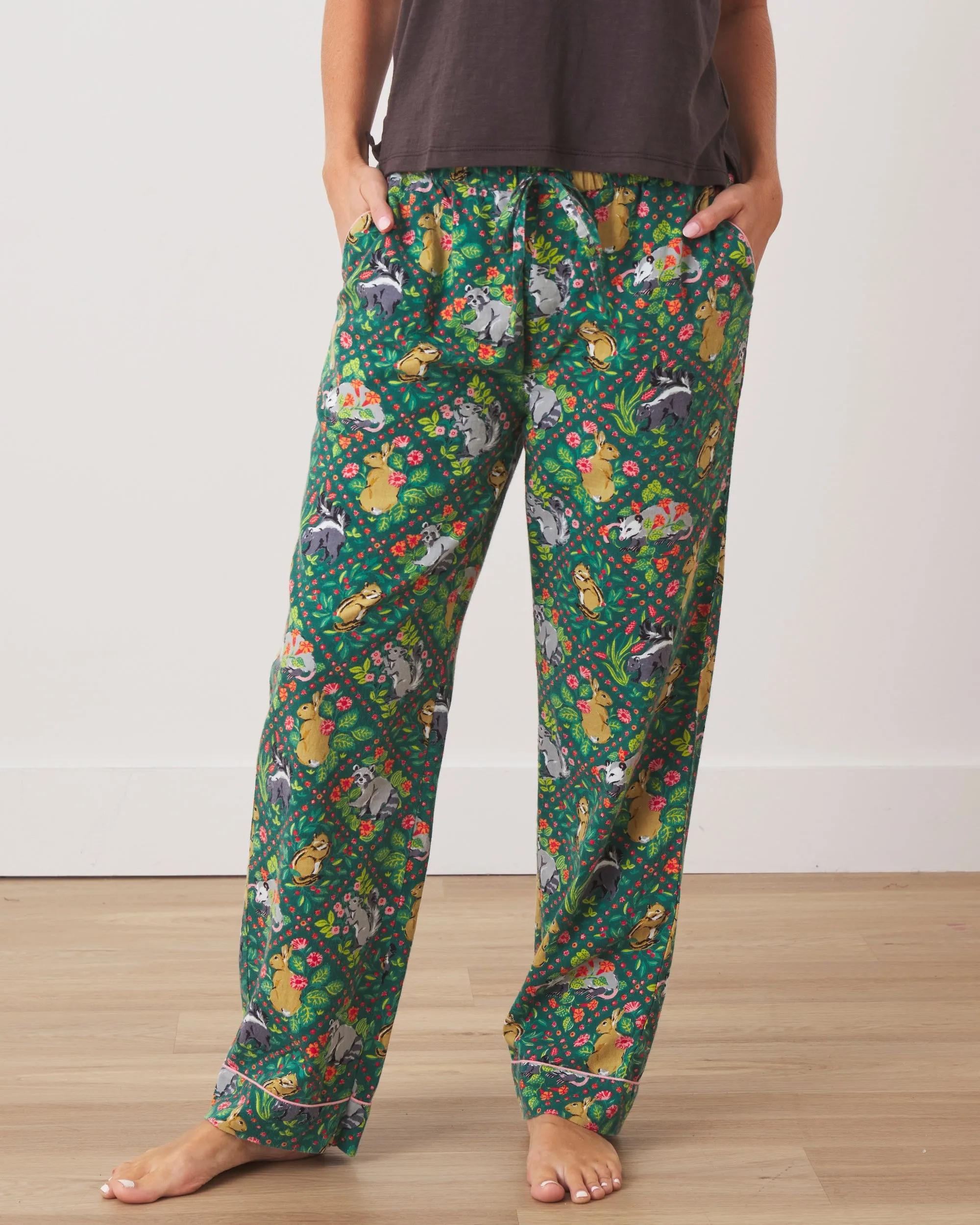 Woodland Critters -  Flannel PJ Pants - Fern